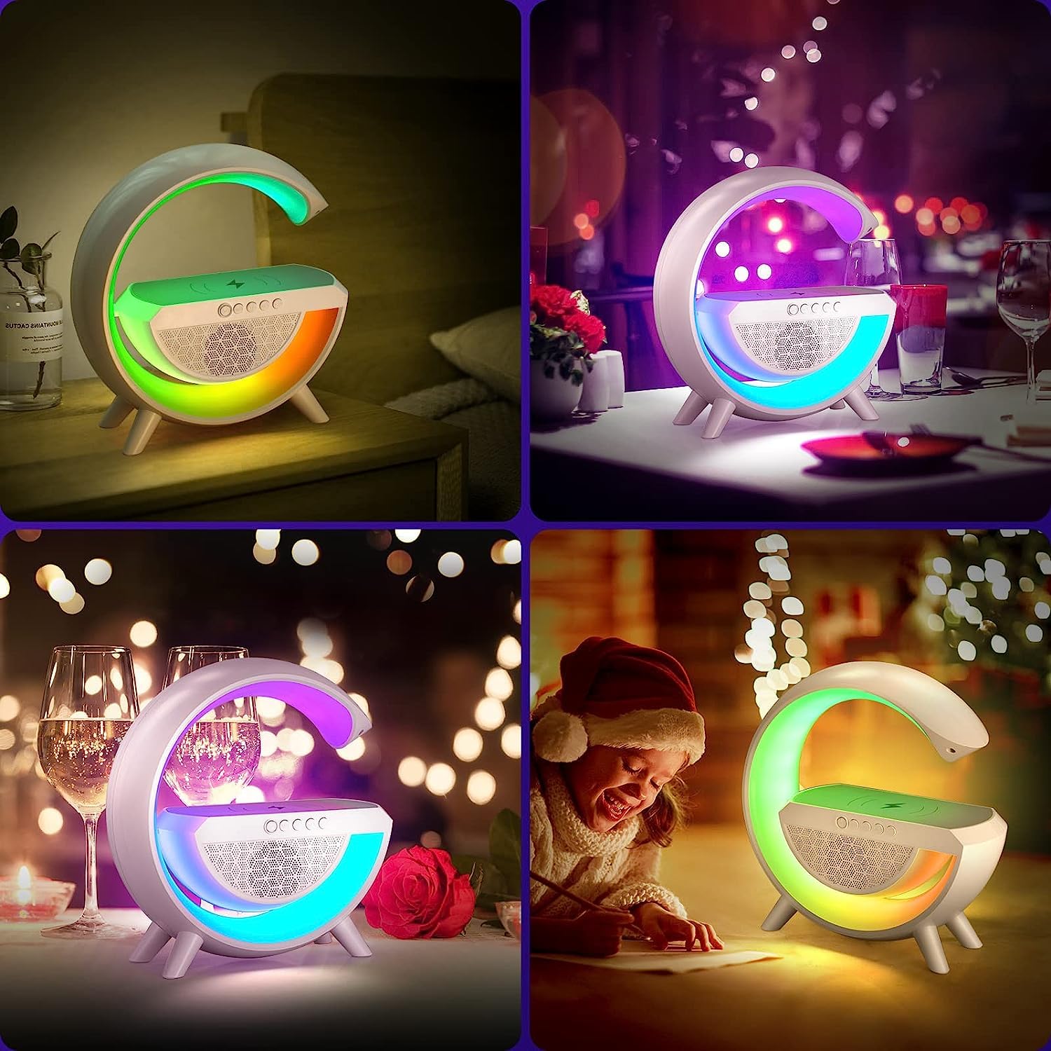 LED night lamp with speaker and wireless charger for mood lighting LED night lamp with speaker and wireless charger for mood lighting